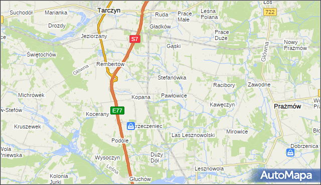 mapa Pawłowice gmina Tarczyn, Pawłowice gmina Tarczyn na mapie Targeo