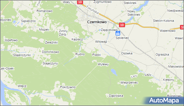 mapa Piaski gmina Czernikowo, Piaski gmina Czernikowo na mapie Targeo