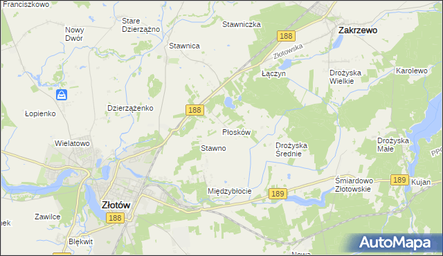 mapa Płosków gmina Złotów, Płosków gmina Złotów na mapie Targeo