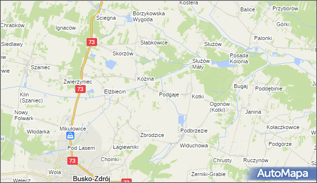 mapa Podgaje gmina Busko-Zdrój, Podgaje gmina Busko-Zdrój na mapie Targeo