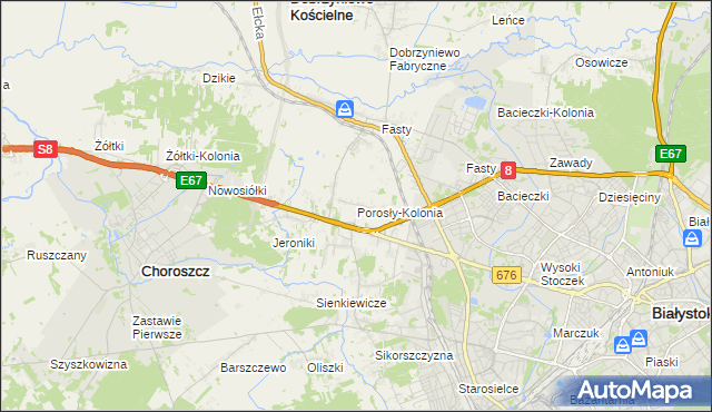 mapa Porosły-Kolonia, Porosły-Kolonia na mapie Targeo