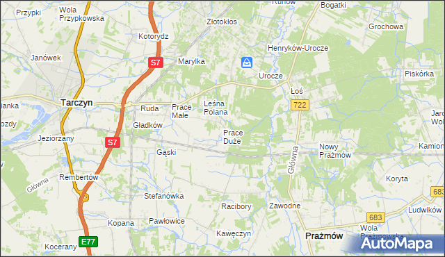 mapa Prace Duże, Prace Duże na mapie Targeo