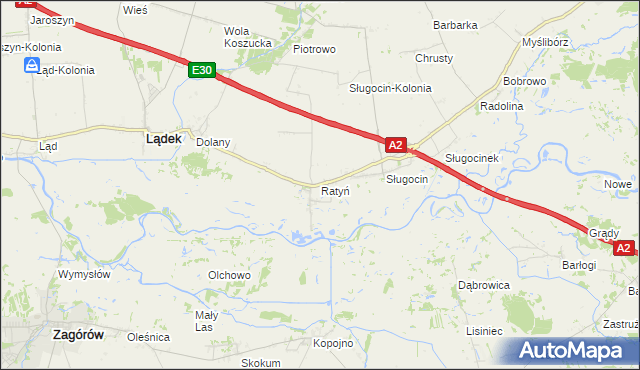 mapa Ratyń gmina Lądek, Ratyń gmina Lądek na mapie Targeo