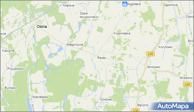 mapa Redło gmina Osina, Redło gmina Osina na mapie Targeo