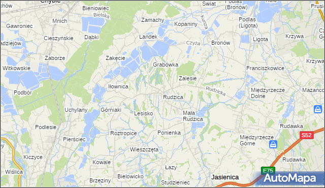 mapa Rudzica gmina Jasienica, Rudzica gmina Jasienica na mapie Targeo