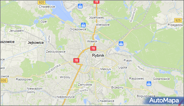 mapa Rybnika, Rybnik na mapie Targeo