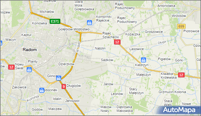 mapa Sadków gmina Jedlnia-Letnisko, Sadków gmina Jedlnia-Letnisko na mapie Targeo