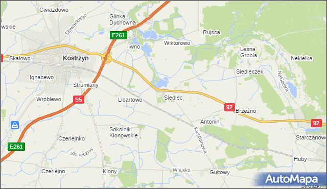 mapa Siedlec gmina Kostrzyn, Siedlec gmina Kostrzyn na mapie Targeo
