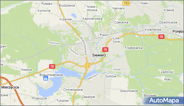 mapa Siewierz, Siewierz na mapie Targeo