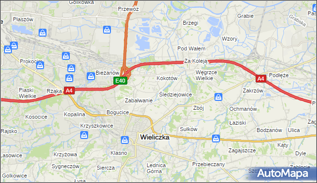 mapa Śledziejowice, Śledziejowice na mapie Targeo