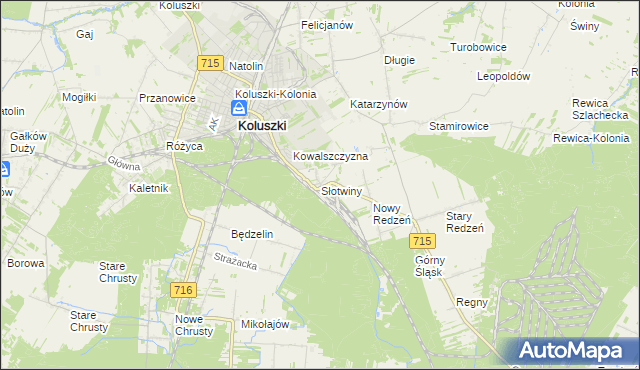 mapa Słotwiny gmina Koluszki, Słotwiny gmina Koluszki na mapie Targeo