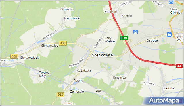 mapa Sośnicowice, Sośnicowice na mapie Targeo