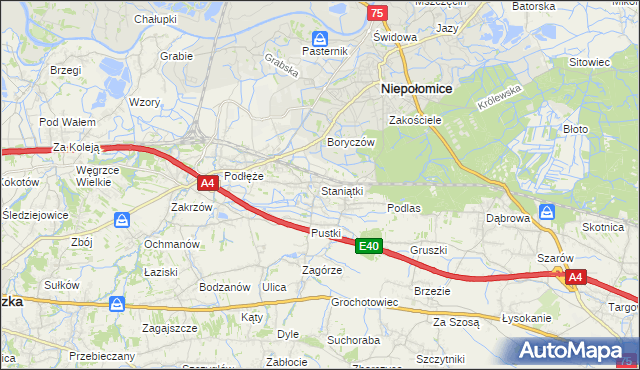 mapa Staniątki, Staniątki na mapie Targeo