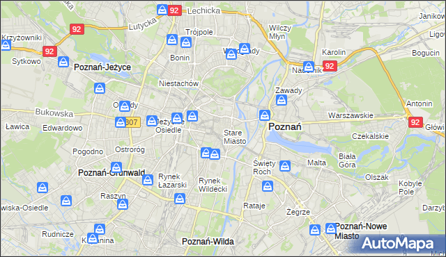 mapa Stare Miasto gmina Poznań, Stare Miasto gmina Poznań na mapie Targeo