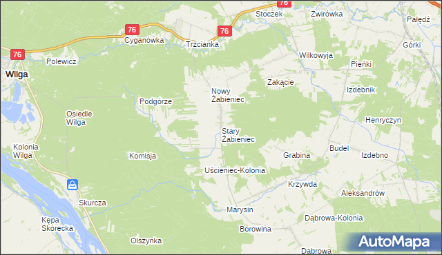 mapa Stary Żabieniec gmina Wilga, Stary Żabieniec gmina Wilga na mapie Targeo