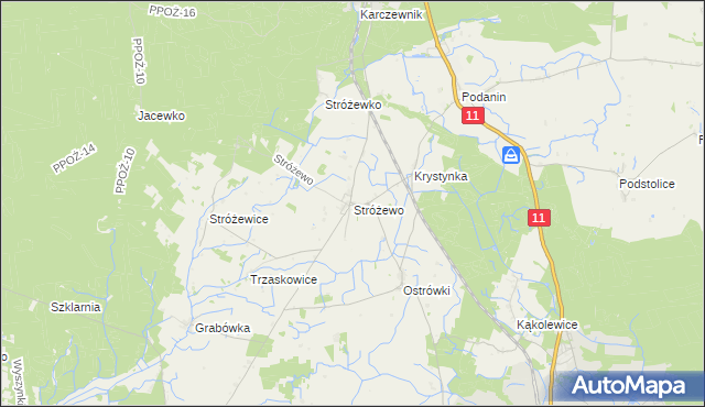 mapa Stróżewo gmina Chodzież, Stróżewo gmina Chodzież na mapie Targeo