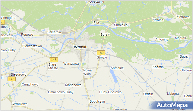 mapa Stróżki gmina Wronki, Stróżki gmina Wronki na mapie Targeo