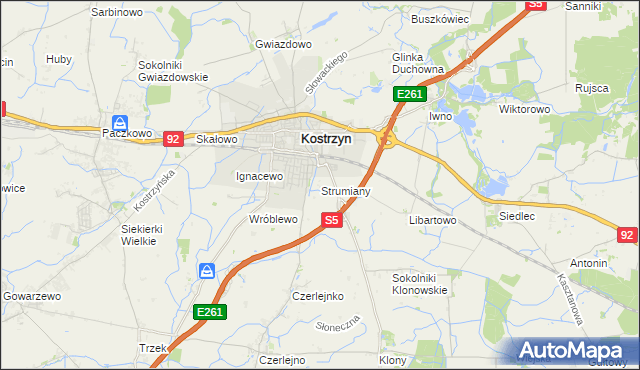 mapa Strumiany gmina Kostrzyn, Strumiany gmina Kostrzyn na mapie Targeo