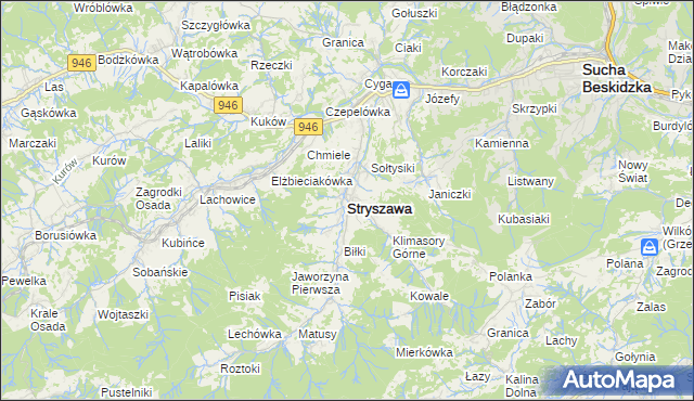 mapa Stryszawa, Stryszawa na mapie Targeo