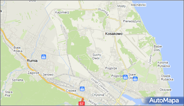 mapa Suchy Dwór gmina Kosakowo, Suchy Dwór gmina Kosakowo na mapie Targeo