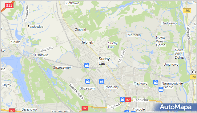 mapa Suchy Las powiat poznański, Suchy Las powiat poznański na mapie Targeo