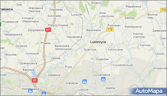 mapa Sulechów gmina Kocmyrzów-Luborzyca, Sulechów gmina Kocmyrzów-Luborzyca na mapie Targeo