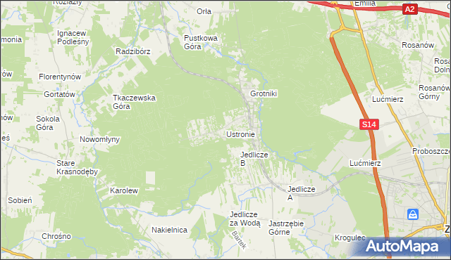 mapa Ustronie gmina Zgierz, Ustronie gmina Zgierz na mapie Targeo