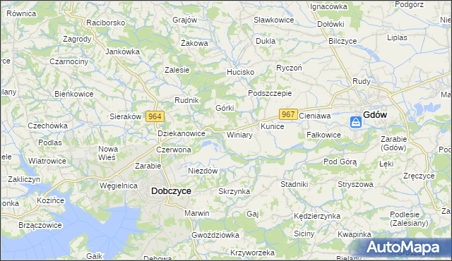 mapa Winiary gmina Gdów, Winiary gmina Gdów na mapie Targeo