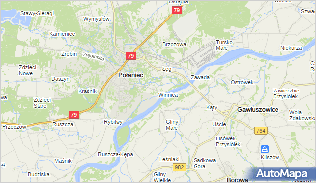 mapa Winnica gmina Połaniec, Winnica gmina Połaniec na mapie Targeo