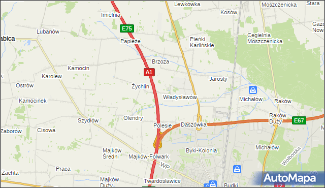 mapa Władysławów gmina Grabica, Władysławów gmina Grabica na mapie Targeo