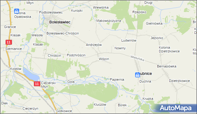 mapa Wójcin gmina Łubnice, Wójcin gmina Łubnice na mapie Targeo