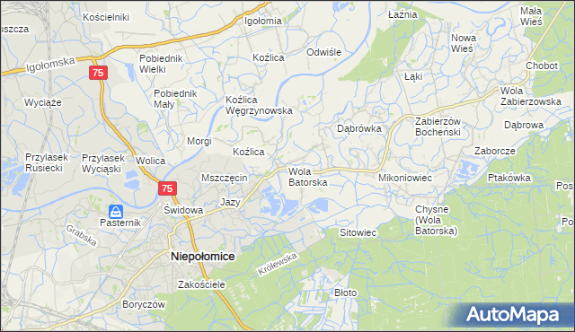 mapa Wola Batorska, Wola Batorska na mapie Targeo