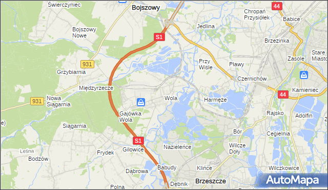 mapa Wola gmina Miedźna, Wola gmina Miedźna na mapie Targeo