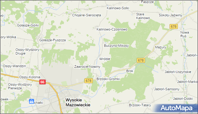 mapa Wróble gmina Wysokie Mazowieckie, Wróble gmina Wysokie Mazowieckie na mapie Targeo