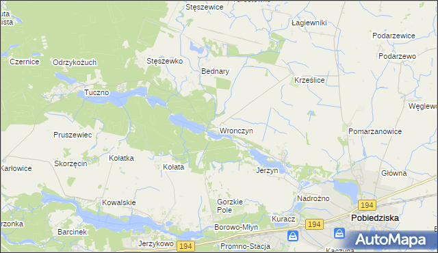 mapa Wronczyn gmina Pobiedziska, Wronczyn gmina Pobiedziska na mapie Targeo