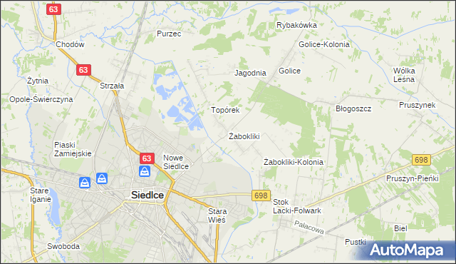 mapa Żabokliki gmina Siedlce, Żabokliki gmina Siedlce na mapie Targeo