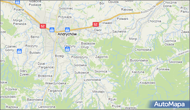 mapa Zagórnik gmina Andrychów, Zagórnik gmina Andrychów na mapie Targeo