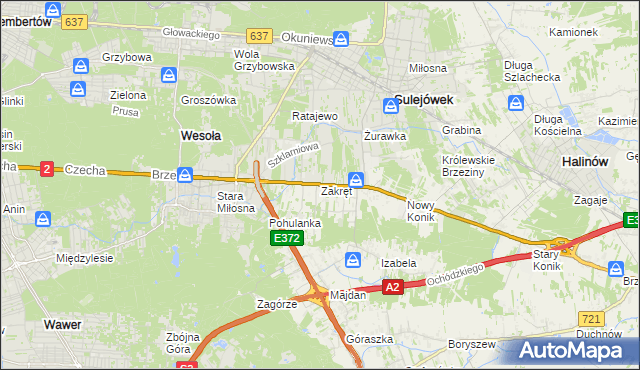 mapa Zakręt gmina Wiązowna, Zakręt gmina Wiązowna na mapie Targeo