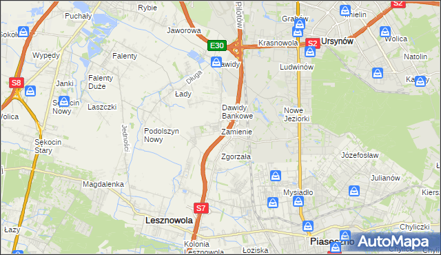 mapa Zamienie gmina Lesznowola, Zamienie gmina Lesznowola na mapie Targeo