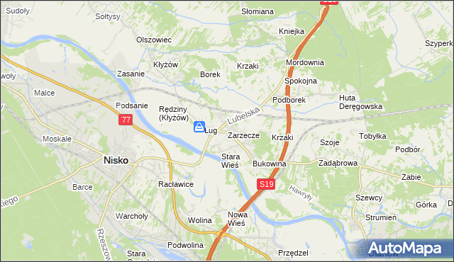 mapa Zarzecze gmina Nisko, Zarzecze gmina Nisko na mapie Targeo