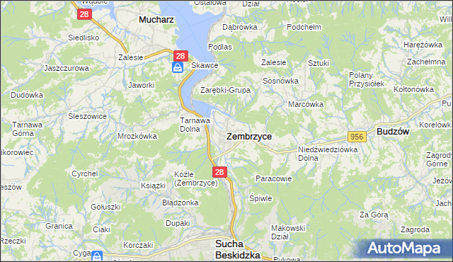 mapa Zembrzyce, Zembrzyce na mapie Targeo