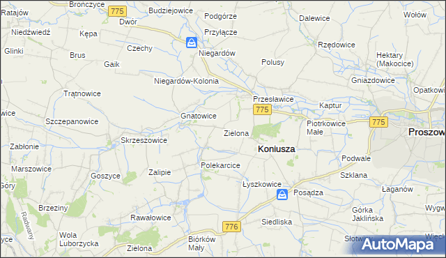 mapa Zielona gmina Koniusza, Zielona gmina Koniusza na mapie Targeo