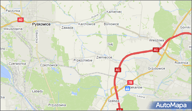 mapa Ziemięcice, Ziemięcice na mapie Targeo