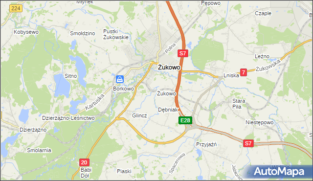 mapa Żukowo powiat kartuski, Żukowo powiat kartuski na mapie Targeo