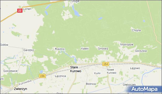 mapa Kawki gmina Stare Kurowo, Kawki gmina Stare Kurowo na mapie Targeo