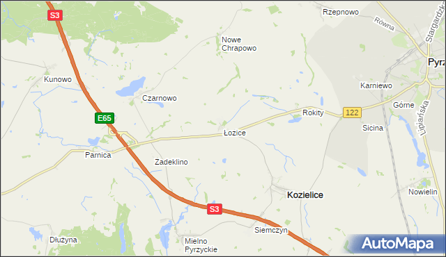 mapa Łozice gmina Kozielice, Łozice gmina Kozielice na mapie Targeo