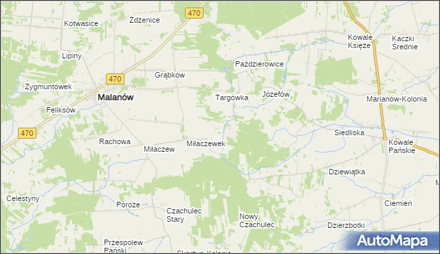 mapa Miłaczewskie Młyny, Miłaczewskie Młyny na mapie Targeo