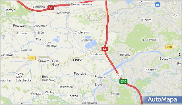mapa Budzyń gmina Liszki, Budzyń gmina Liszki na mapie Targeo