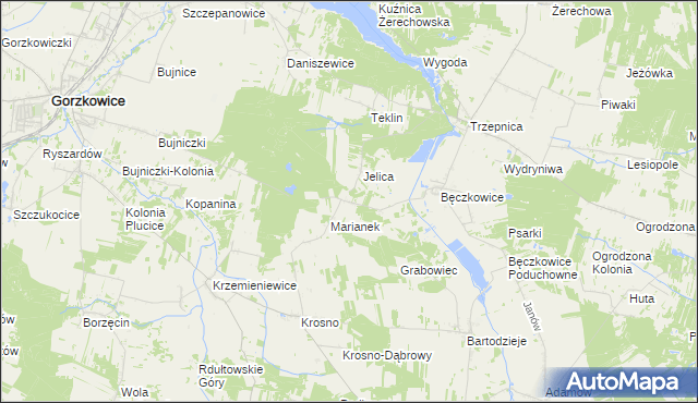 mapa Grabowiec gmina Gorzkowice, Grabowiec gmina Gorzkowice na mapie Targeo