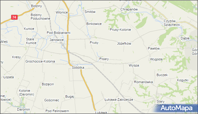 mapa Pisary gmina Ożarów, Pisary gmina Ożarów na mapie Targeo